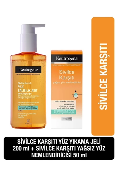 Neutrogena Sivilce Karşiti Yağsız Temizleme Jeli 150 ml Yağsız Nemlendirici 50 ml