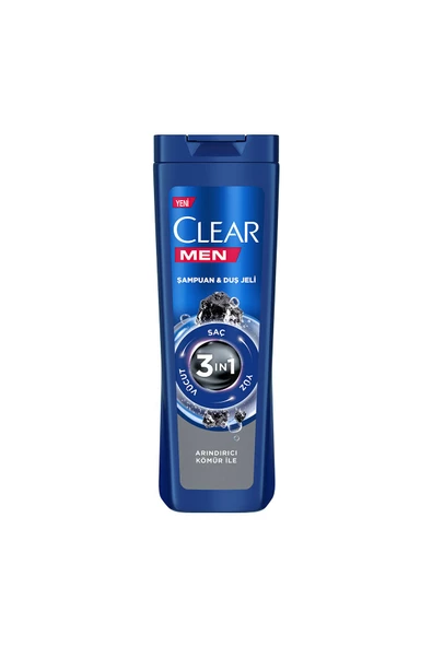 Clear Men 3 In 1 Şampuan & Duş Jeli Arındırıcı Kömür Saç Yüz Vücut Için 350 ml