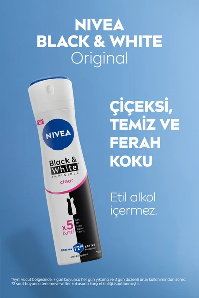 Nıvea Kadın Sprey Deodorant Black&White Invisible Clear 150Ml, 72 Saat Anti-Perspirant Koruma - 4