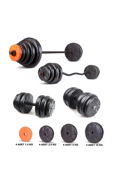 Ecgspor 59 Kg Z bar Halter ve Dambıl Seti Turuncu Siyah (56 kg Ağırlık Plakası +Barlar) - 2