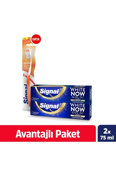 Signal White Now Gold Anında Beyazlık Diş Macunu 75 ml X2  Performance Orta Diş Fırçası