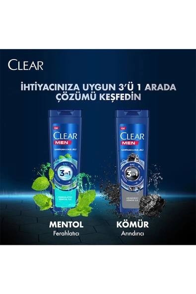 Clear Men 3 In 1 Şampuan & Duş Jeli Arındırıcı Kömür Saç Yüz Vücut Için 350 ml - 6