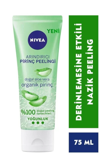 NIVEA Arındırıcı Organik Pirinç Peeling 75ml, Aloe Vera, Yağlı ve Karma Cilt Tipleri, Gözenek Temizleyici