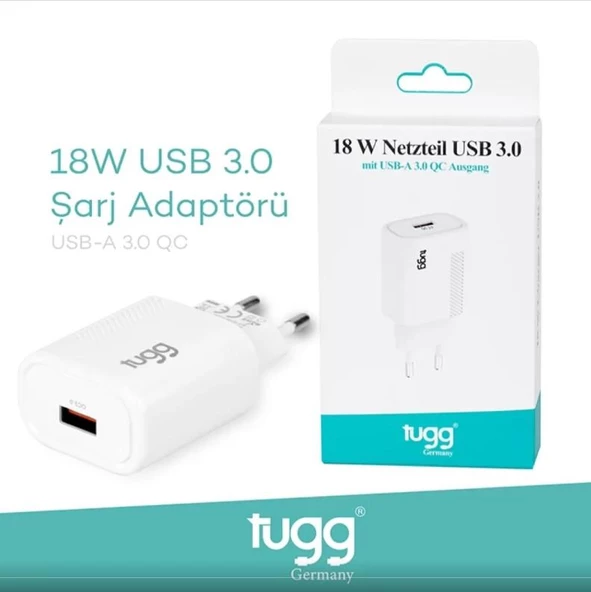 TUGG GERMANY 104402 ŞARJ BAŞLIK USB GİRİŞLİ 18W