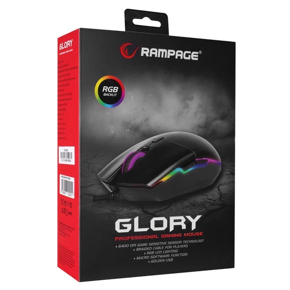Rampage SMX-R63 GLORY Usb Siyah RGB Işıklı 6400dpi Gaming Oyuncu Mouse - 7