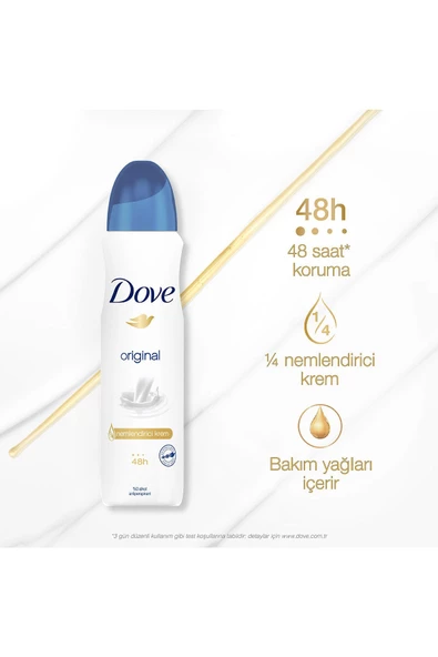 Dove Kadın Sprey Deodorant Original 1/4 Nemlendirici Krem Etkili 150 ml X3 Adet - 3