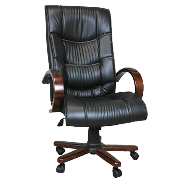 Yrn Ahşap Deri Yönetici Koltuğu Ahşap Ayak