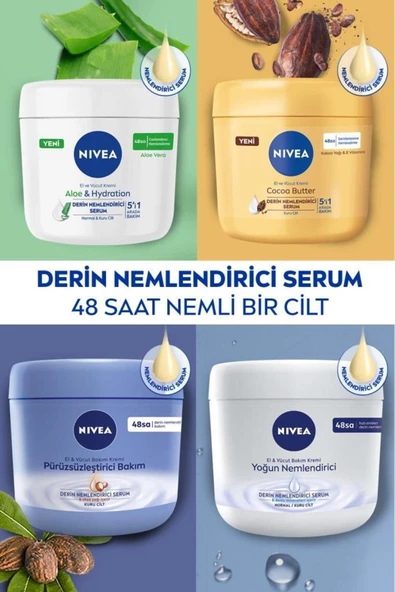 NIVEA El Ve Vücut Bakım Kremi Pürüzsüzleştirici 400ml, 48 Saat Nemlendirici Serum, Shea Yağı, Kuru Ciltler - 4