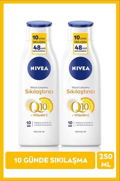 NIVEA Q10 Sıkılaştırıcı Vücut Losyonu ,10Günde Sıkı Cilt, C Vitamini, Vücut Nemlendirici, 250ml X2Adet