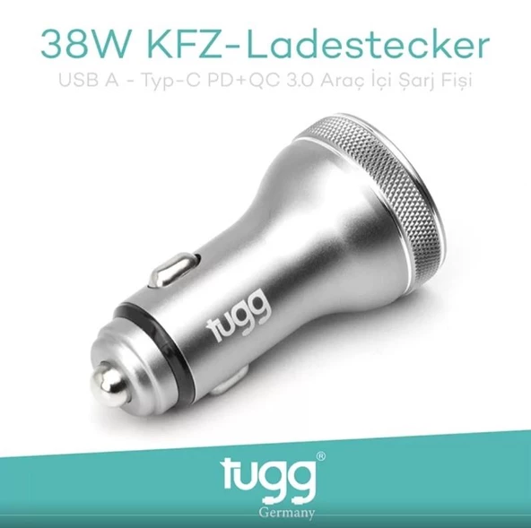 TUGG GERMANY 104500 KFZ ARAÇ  ŞARJ BAŞLIK 38W USB- TYPE-CGİRİŞLİ