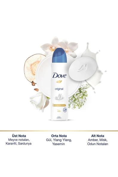Dove Kadın Sprey Deodorant Original 1/4 Nemlendirici Krem Etkili 150 ml X3 Adet - 4