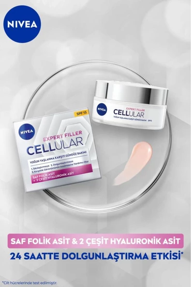 NIVEA Cellular Expert Filler Yoğun Yaşlanma Karşıtı Gündüz Bakım Yüz Kremi 50ml, Spf15, Hyaluronik Asit - 3