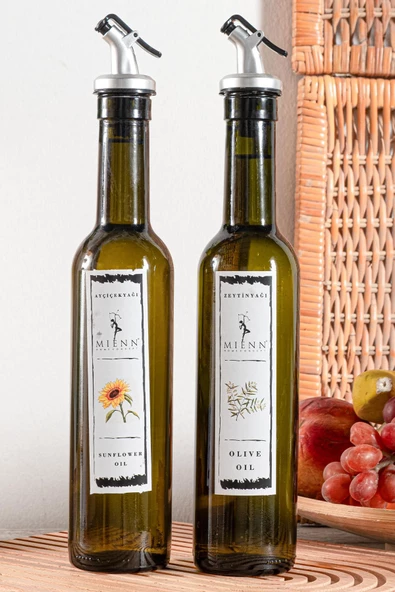 Amber | Ahşap Standlı 2'li 350 ml Zeytinyağı Sıvıyağ Şişesi Yağlık Yağdanlık - 2