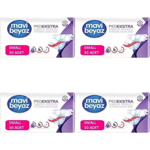 Mavi Beyaz Belbantlı Textile Yüzey Hasta Bezi Küçük Boy 30 lu 4 Paket