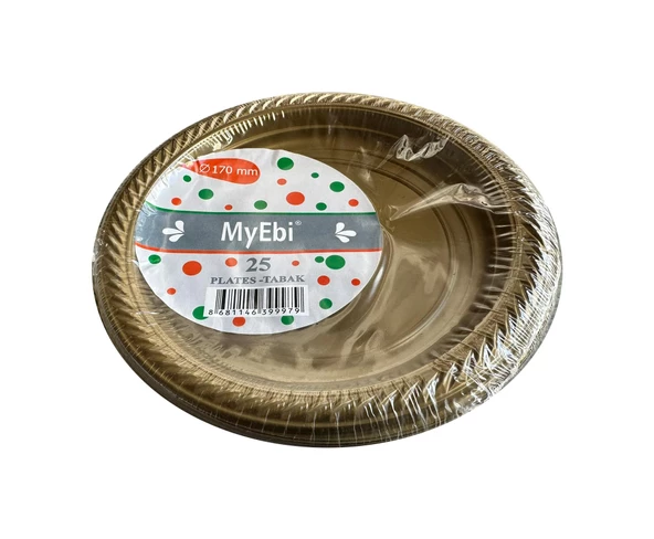 Kullan At Altın Renkli Parti Davet Plastik Tabak - 22 Cm. - 25 Adetlik 10 Paket - Resim 2