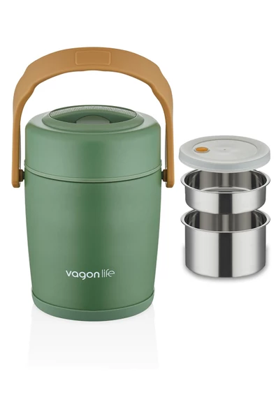 Vagonlife Çelik Yemek Termosu Isı Yalıtımlı 2 Kaseli 1.6LT Sızdırmaz Vakumlu Kap Taşıma Kulplu -FF10082 - 2