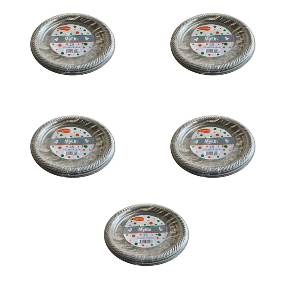 Roll-Up Kullan At Renkli Gri Parti Davet Plastik Tabak - 22 Cm. - 25 Adetlik 5 Paket