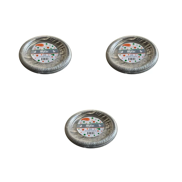 Roll-Up Kullan At Renkli Gri Parti Davet Plastik Tabak - 22 Cm. - 25 Adetlik 3 Paket ürün görseli 1