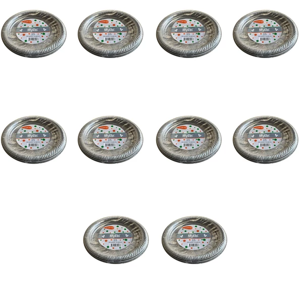 Roll-Up Kullan At Renkli Gri Parti Davet Plastik Tabak - 22 Cm. - 25 Adetlik 10 Paket