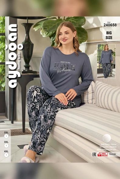 Aydoğan Kadın inci Büyük Beden FOREVER Mavimsi Gri Pijama Takım 0658 - 3