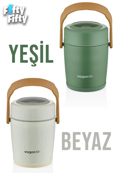 Vagonlife Çelik Yemek Termosu Isı Yalıtımlı 2 Kaseli 1.6LT Sızdırmaz Vakumlu Kap Taşıma Kulplu -FF10082 - 6