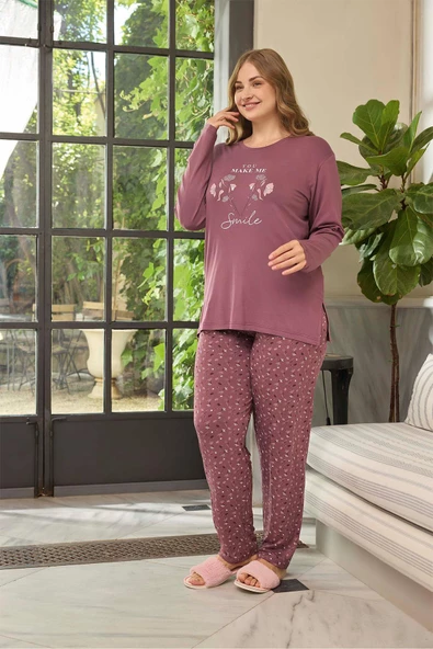 Aydoğan Kadın inci Büyük Beden Smile Gülkurusu Pijama Takım 0657 - 2