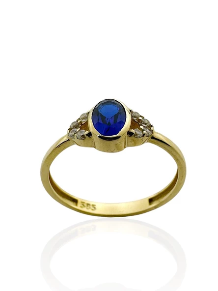 Oval Safir Taş Üst Kalite Özel Tasarım Altın Yüzük - Resim 2