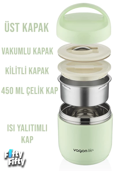 Vagonlife Çelik Yemek Termosu Isı Yalıtımlı Kaseli 1.2LT Sızdırmaz Vakumlu Kap Taşıma Kulplu -FF10104 - 3
