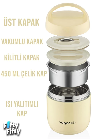 Vagonlife Çelik Yemek Termosu Isı Yalıtımlı Kaseli 1.2LT Sızdırmaz Vakumlu Kap Taşıma Kulplu -FF10104 - 7