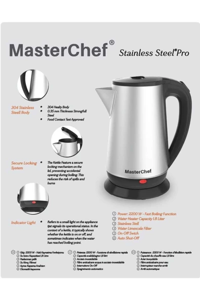 Masterchef 1.8 LT ÇELİK KETTLE - ÇELİK SU ISITICI