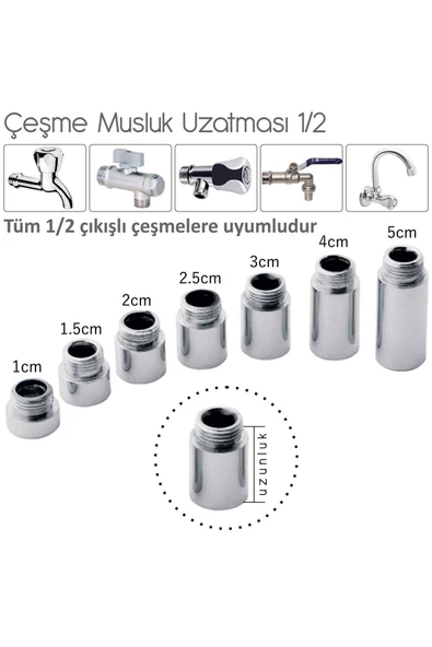 Musluk Çeşme Uzatması Krom Kaplama Prinç-3cm-ölçü 1/2-kısa Kalan Musluklar Için-1/2 Çeşmelere Uyumlu - 2