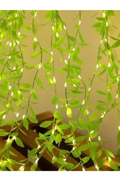 Dekoratif Yapay Söğüt Sarmaşık 3 Metre Led İle Sarkan Ağlayan Söğüt 1 Dal Yeşil Yapraklı Bitki 80 Cm - 7
