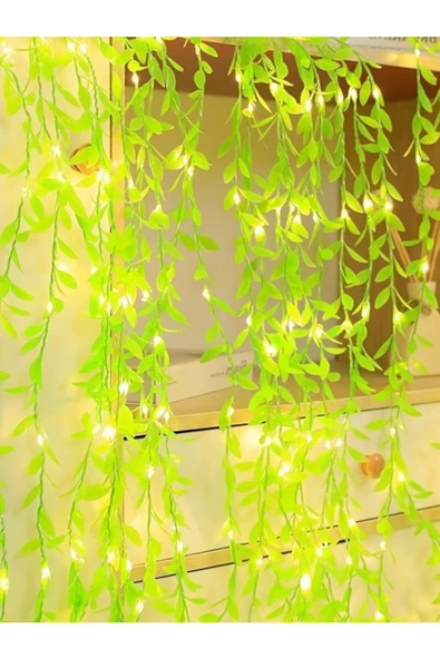 Dekoratif Yapay Söğüt Sarmaşık 3 Metre Led İle Sarkan Ağlayan Söğüt 1 Dal Yeşil Yapraklı Bitki 80 Cm - 6