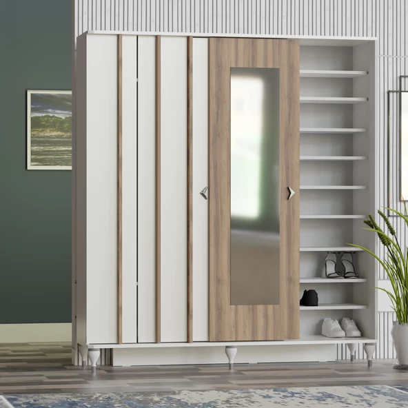 VİLZA SÜRGÜ KAPAKLI AYNALI PORTMANTO VESTİYER - 2