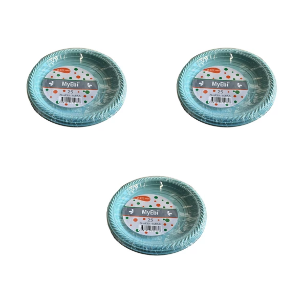 Roll-Up Kullan At Renkli Turkuaz Parti Davet Plastik Tabak - 22 Cm. - 25 Adetlik 3 Paket