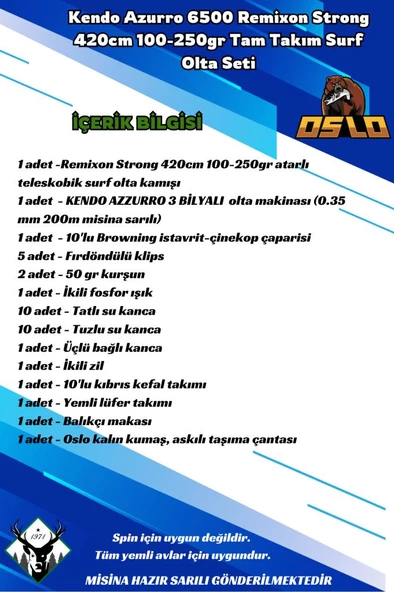 Kendo Azurro 6500 Remixon Strong 420cm 100-250gr Tam Takım Surf Olta Seti - 2
