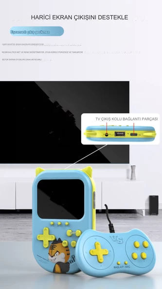 QASUL  Kedi Kulak Retro El Atarisi 500 Oyunlu Nostalji Oyun Konsolu Taşınabilir  Gameboy & Gamebox Oyun Konsolu - 3