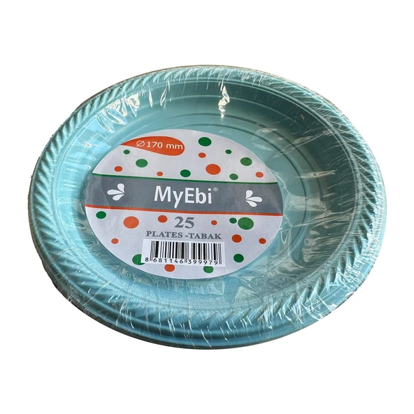 Roll-Up Kullan At Renkli Turkuaz Parti Davet Plastik Tabak - 22 Cm. - 25 Adetlik Paket