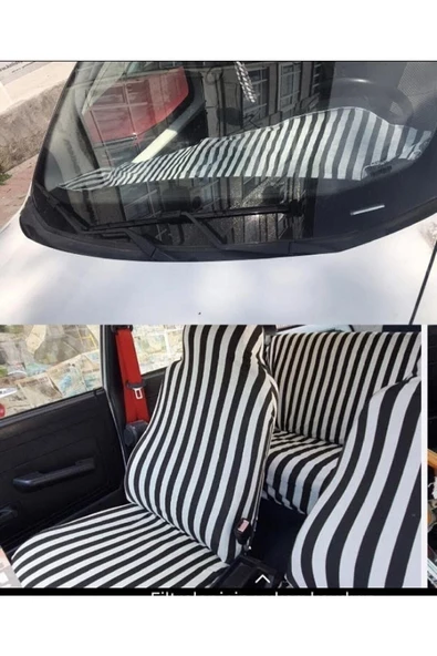 ucuzdukkan28 Fiat / Tofaş Şahin Uyumlu Zebra Pratik Servis Kılıfı Ve Torpido Koruyucu Örtü Set Siyah-beyaz