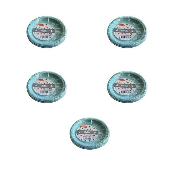 Roll-Up Kullan At Renkli Turkuaz Parti Davet Plastik Tabak - 22 Cm. - 25 Adetlik 5 Paket
