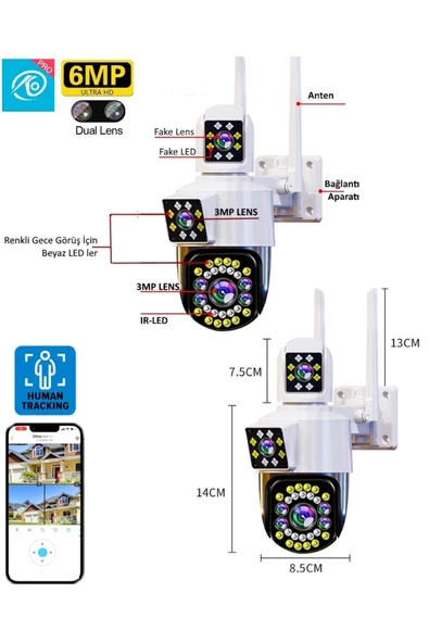 O-KAM-3039 6MP WİFİ VERSİYON PTZ KAMERA (TEK ÜRÜN 3'LÜ GÖRÜNTÜ!!)