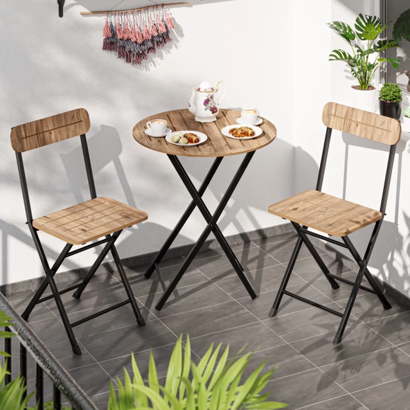 Eportatif Masa Sandalye Bahçe Bistro Takım Yuvarlak Çam 1481