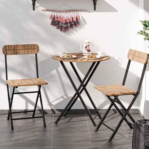 Eportatif Masa Sandalye Bahçe Bistro Takım Yuvarlak Çam 1481 - 2