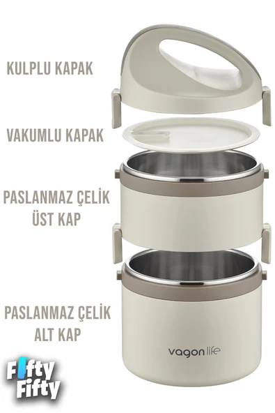 Vagonlife 1800 ML İki Kat Yuvarlak Paslanmaz Çelik Bento Lunch Box Yeni Nesil Sefer Tası-FFLBOX40130 - 3