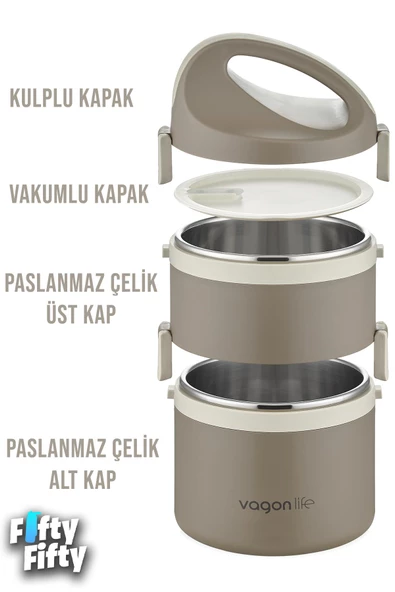 Vagonlife 1800 ML İki Kat Yuvarlak Paslanmaz Çelik Bento Lunch Box Yeni Nesil Sefer Tası-FFLBOX40130 - 7