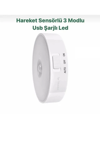 Hareket Sensörlü 8 Ledli Usb Şarjlı Beyaz Işık Led Işık On/Auto/Off Modlu Dolap Içi , Koridor Sensör - 2