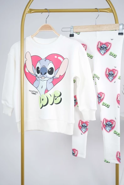 KIZ ÇOCUK STITCH MODELLİ TAYTLI PAMUK EŞOFMAN TAKIM - 2