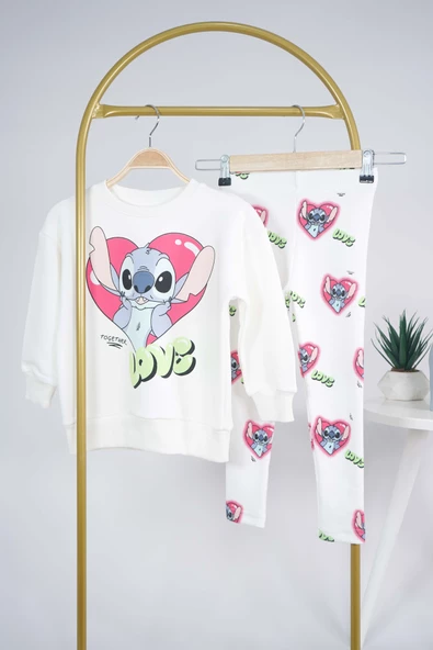 KIZ ÇOCUK STITCH MODELLİ TAYTLI PAMUK EŞOFMAN TAKIM - 1