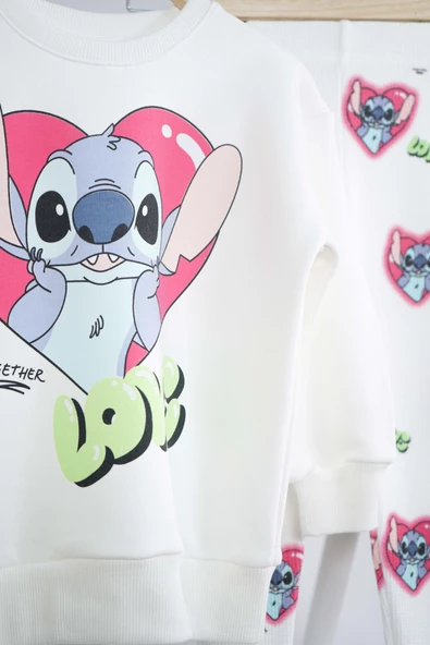 KIZ ÇOCUK STITCH MODELLİ TAYTLI PAMUK EŞOFMAN TAKIM - 3