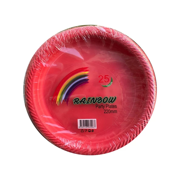 Roll-Up Kullan At Renkli Kırmızı Parti Davet Plastik Tabak - 22 Cm. - 25 Adetlik 3 Paket - Resim 2